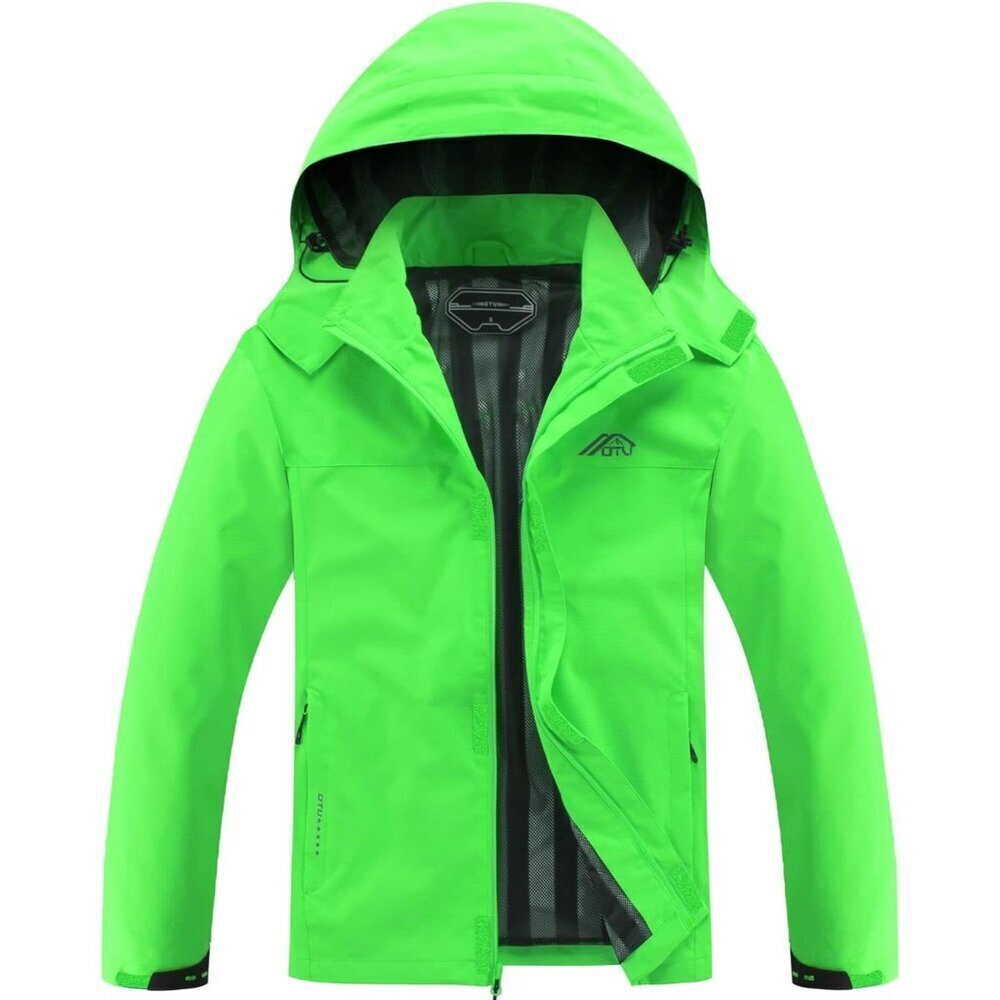 🆕Mens Green Lightweight Waterproof Hooded Rain Jacket Outdoor Hiking Shell